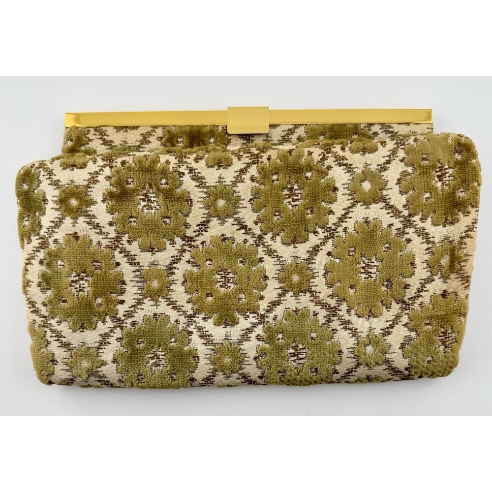 Vintage Bienen-Davis Cut Velvet Folding Clutch Bag Gold Frame Talon Zipper Green